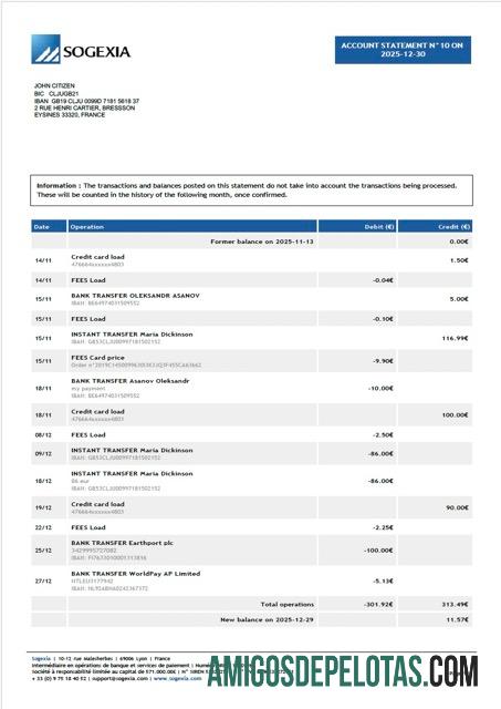 em branco França Sogexia Extrato de conta bancária modelo Word e PDF